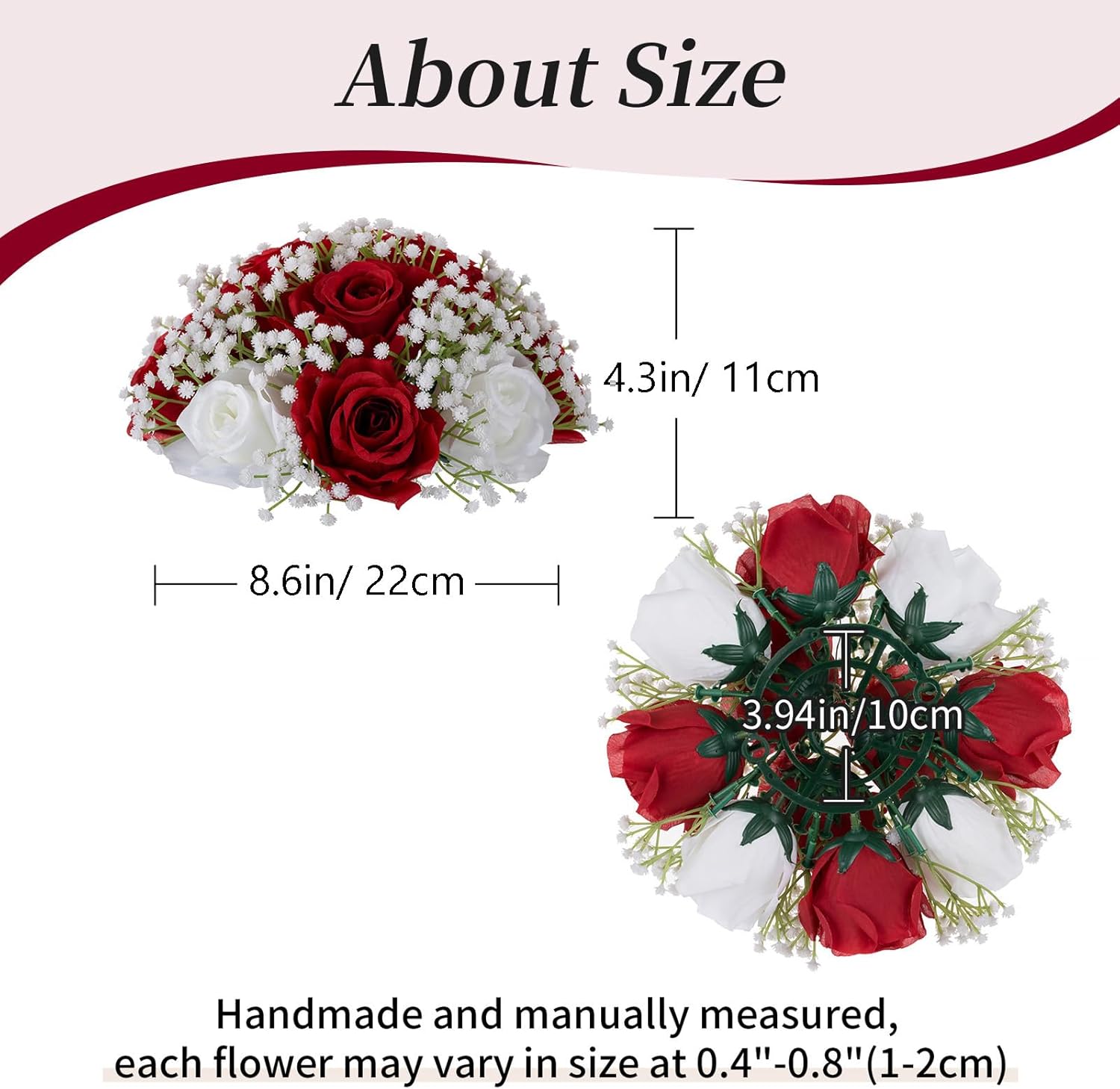 BLOSMON Fake Flowers Ball Wedding Centerpieces 2 Pcs Crimson Rose Babys Breath Artificial Flowers Center Pieces Decoration for Table Silk Kissing Floral Bouquet Arrangements for Home Party DIY Decor - Image 2