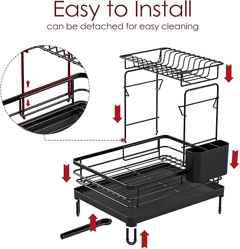 Miniatura 6 de Sakugi Escurridor de platos  Escurridor de platos extragrande de acero inoxidable para encimera de cocina, organizadores de cocina y almacenamiento