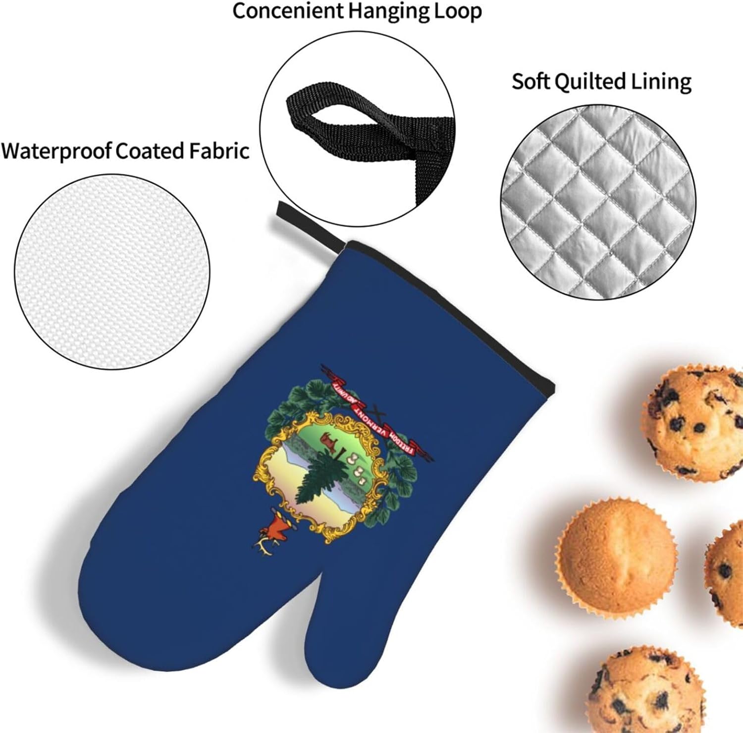 Vermont State Flag Print Heat Resistant Microwave Gloves, Used for Baking, Cooking, and Fashion Kitchen Essentials