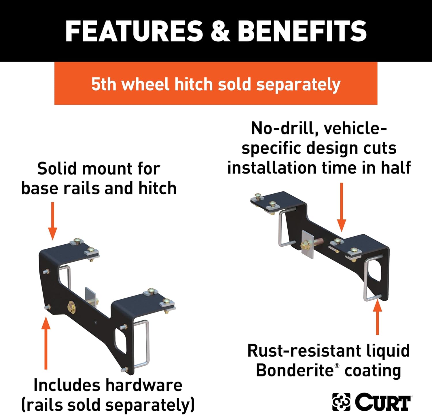 Custom 5th Wheel Brackets, Compatible with Select Silverado, Sierra 1500 (Except 5.5' Bed)