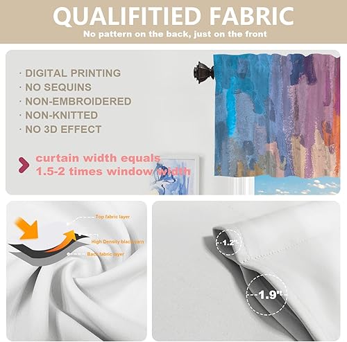 Miniatura 3 de BaoNews Cenefas de cocina de pintura al óleo abstracta azul para ventanas, cenefas opacas de arco iris de arte naranja, cortinas opacas de poliéster