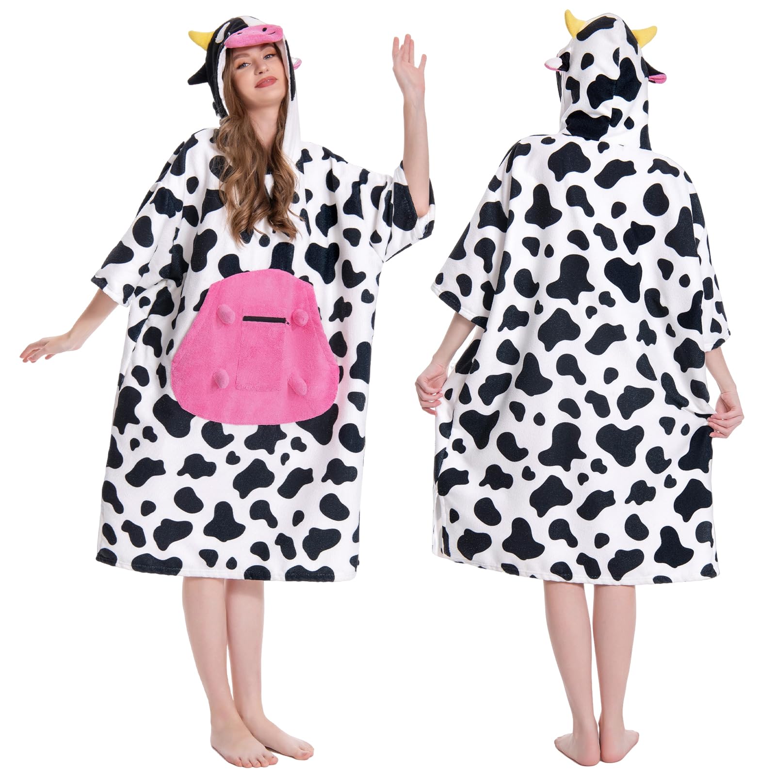 OLAOLA Mikrofaser Badeponcho, Handtuch Poncho für Erwachsene, Surf Poncho mit Kapuze und Tasche, Weiche Schnelltrocknende Handtuch als Umziehhilfe Strand Damen und Herren
