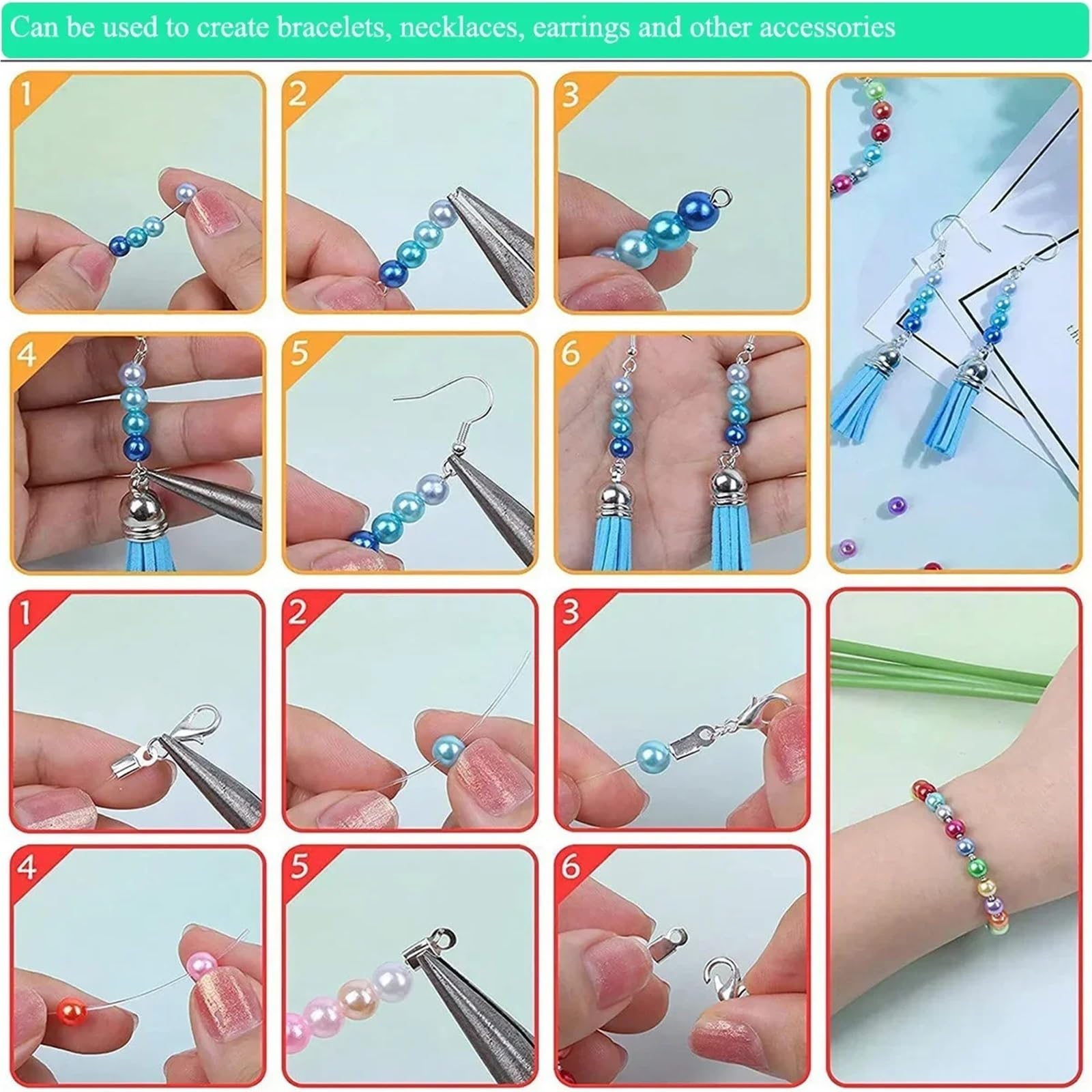 10 cajas de perlas de imitación de ABS de 3 a 14 mm para hacer joyas hechas a mano, materiales adecuados para collares, pulseras | Cuentas de perlas versátiles para collares, pulseras y proyectos de manualidades. (Blanco)