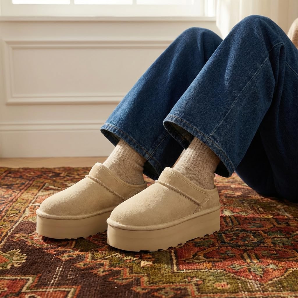 CUSHIONAIRE Huggy-2 Platform Slippers for Women, Cozy Genuine Suede Slip-On Ankle Boots for Indoor Outdoor Wear, Womens Slippers - Image 2