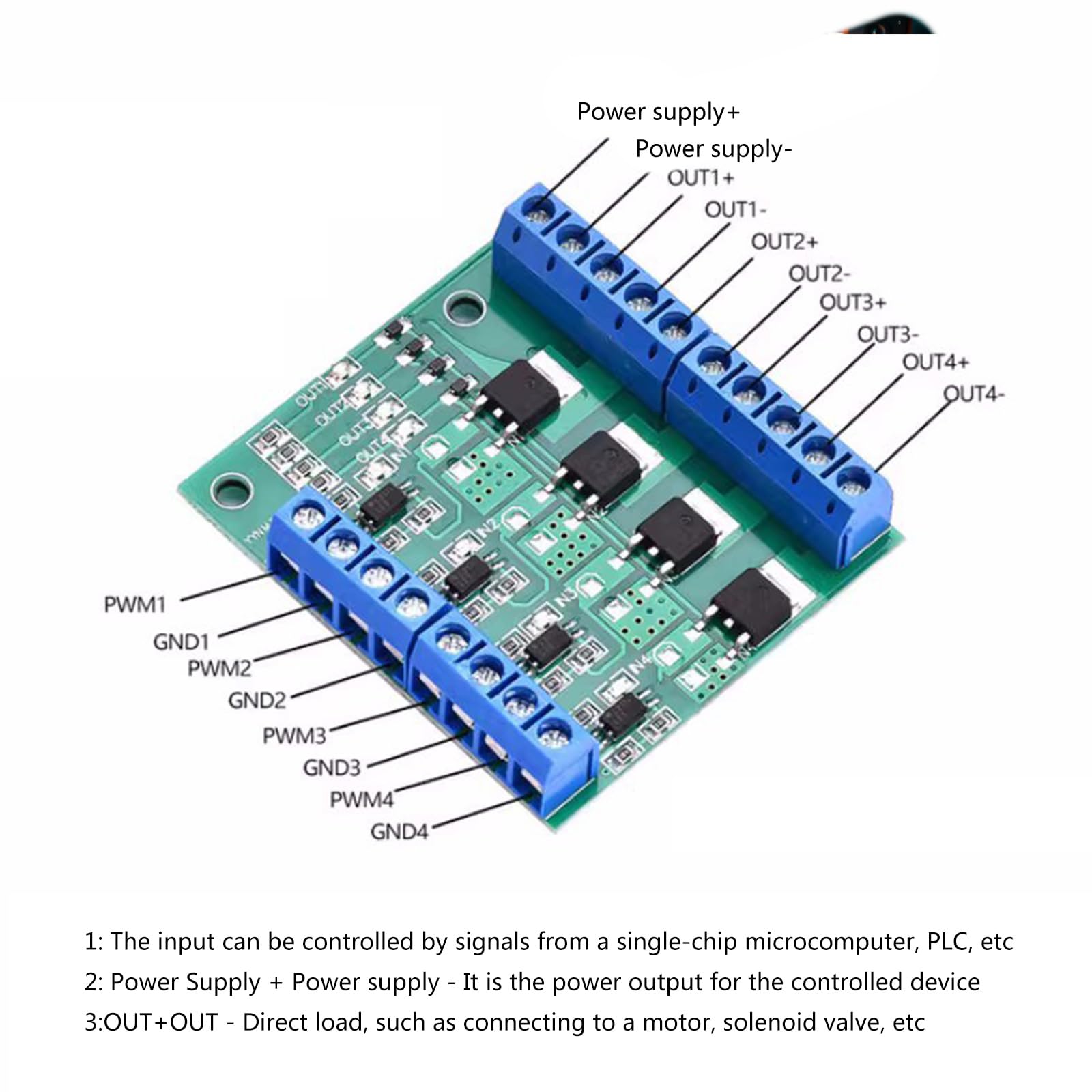 4-Kanal MOSFET Verstärkermodul 4–20 V Eingang, 3,7–27 V Ausgang – Für Motoren, LED & Roboterprojekte