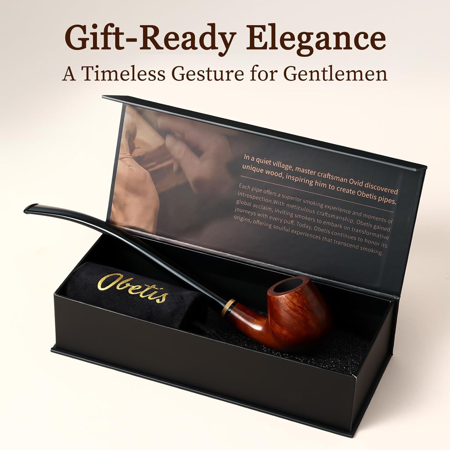 Churchwarden Briar Tobacco Pipe - Premium Handmade Pipe with Soft Pipe Pouch, Luxury Wood Pipe with Gift Box for Pipe Enthusiasts and Collectors
