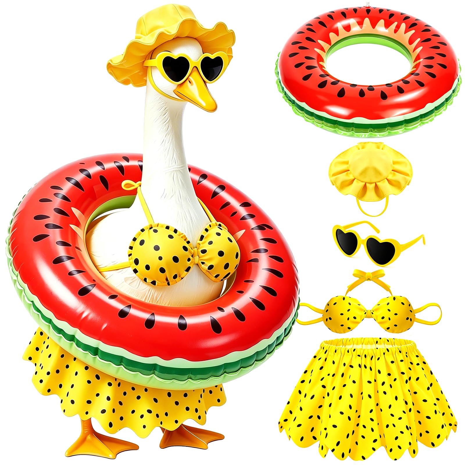 Tenue d'été pastèque pour oie de porche avec chapeau et lunettes