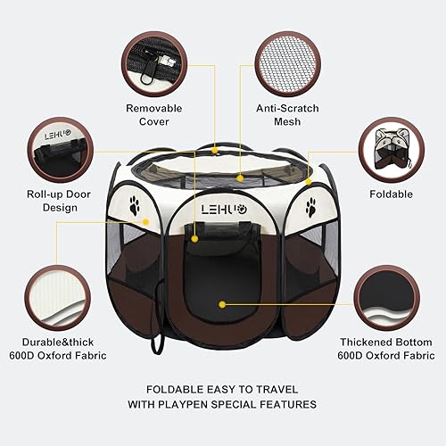 Miniatura 2 de Corralito para perros para interiores, portátil, plegable, para mascotas, tela Oxford 600D de alta calidad, 45 pulgadas, con cremallera superior,