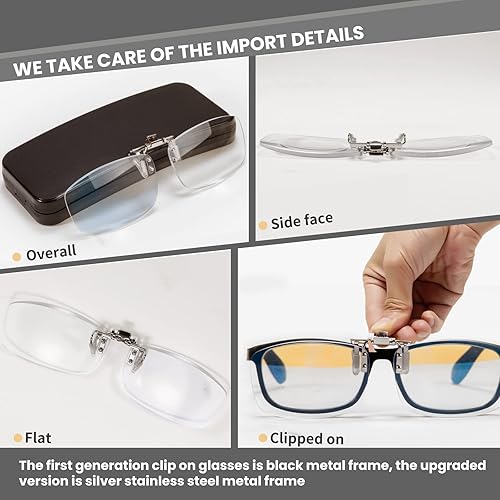 Miniatura 3 de Riwissipa Lentes de lectura abatibles con clip con bloqueo de luz azul para hombres y mujeres, lupas para anteojos, anteojos sin marco