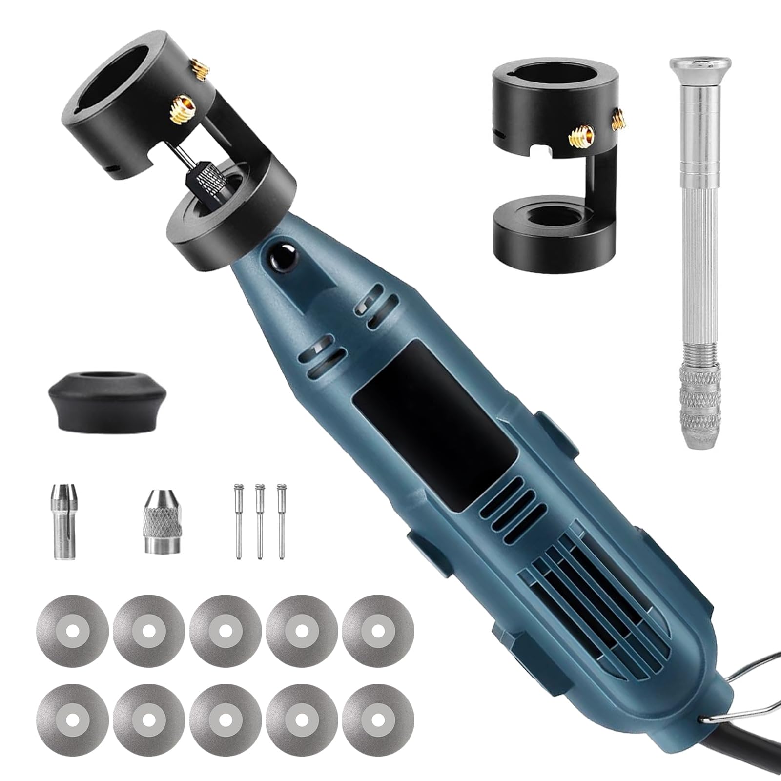 Set di Affilatrici per Elettrodi in Tungsteno per Saldatura TIG, Smerigliatrice Elettrodi con 4 Misure, 4 Angoli,Testa di Macinazione Elettrodi in Tungsteno, 10 Dischi Diamantati, 3 Mandrini CNC