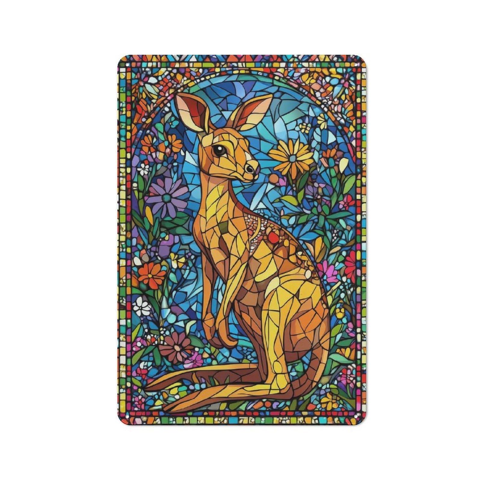 Junmoney Stained Glass Kangaroo Metal Plaque 30X20cm With For Pub Or Café, Rustic Decor, For Pub Decor Enthusiasts