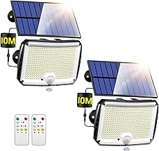 PIKOY Solar Security Lights Outdoor Motion Sensor, [318LED/5Modes/10M] Solar Lights Outdoor Garden,Remote & IP65 Battery Powered Outdoor Lights[2PCS]