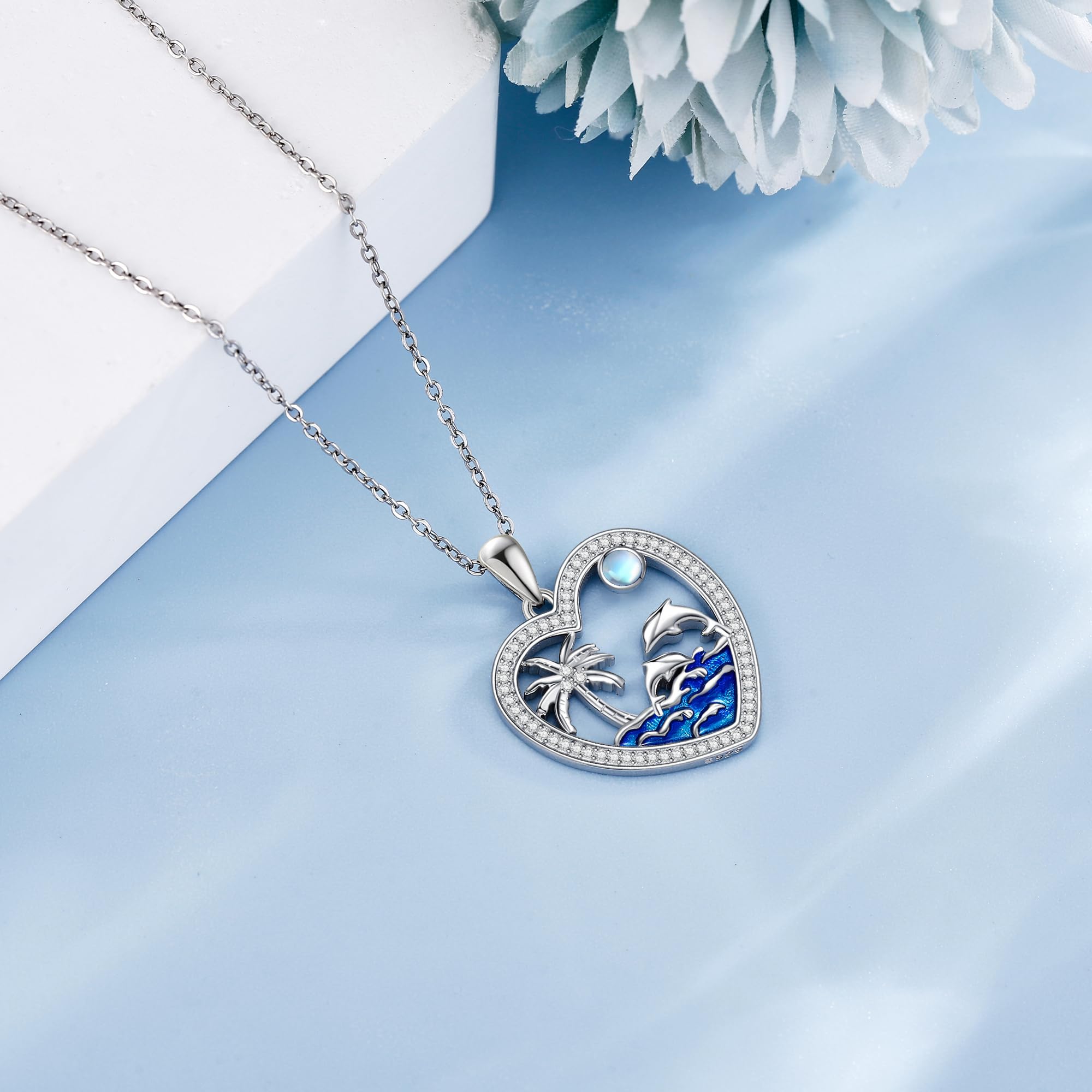ONEFINITY Delfin Halskette 925 Sterling Silber Palmen Anhänger Halskette Ozean Delfin Schmuck Geschenk für Frauen Mädchen