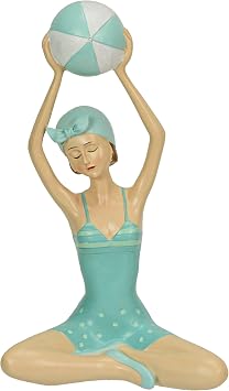 Bathing Beauty Figurine with Ball, Sage Green Polka Dots, 10 Inch