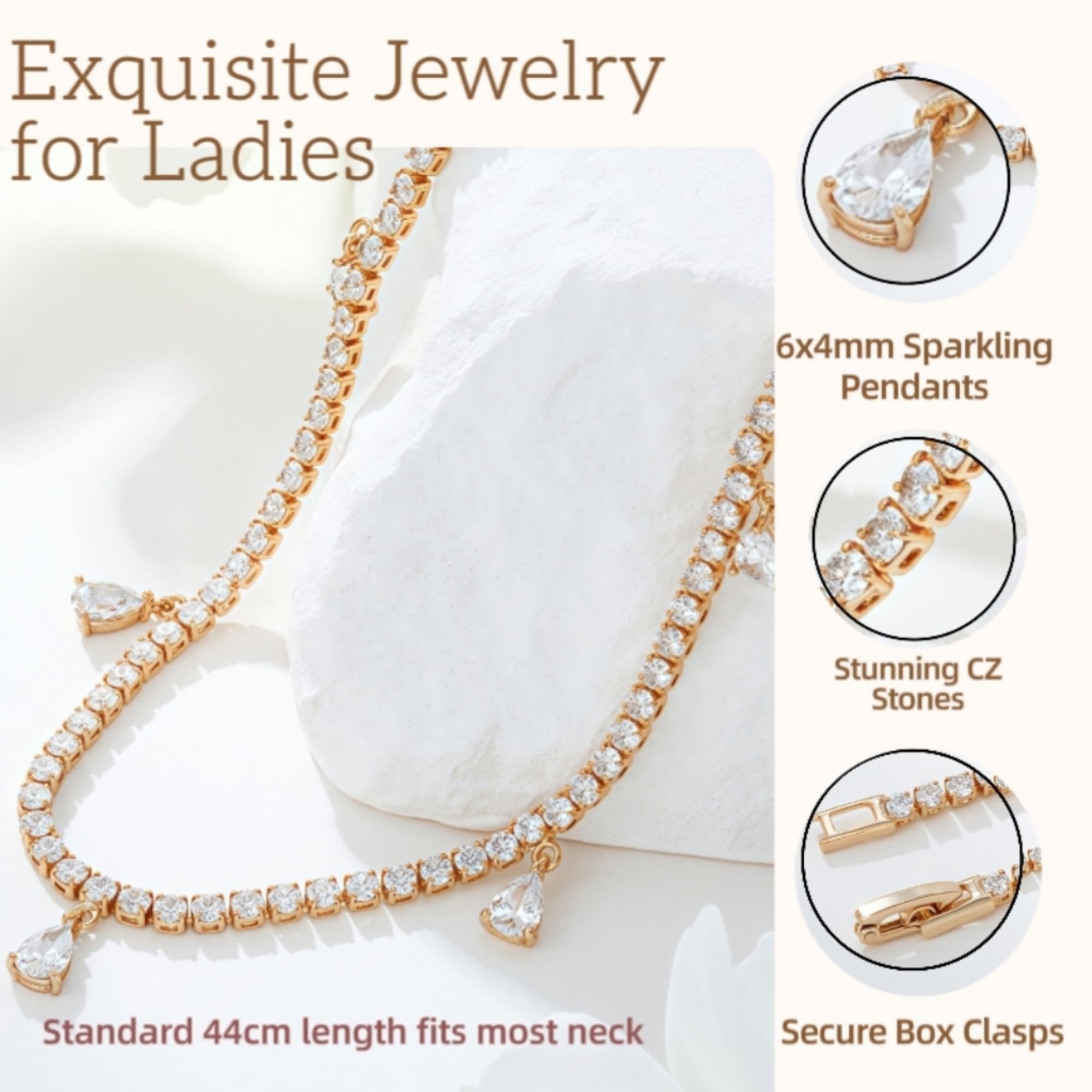 Generico Collana Elegante Donna con Pendente a Goccia – Zircone 3A+, Oro 18K Placcato, Lunghezza 44cm, Confezione Regalo Inclusa