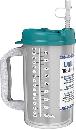 Miniatura 4 de Taza de hospital aislada de 32 onzas con tapa verde azulado y pajita | Taza de viaje esencial para el agua