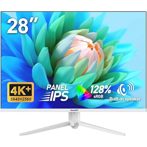 Gawfolk 28 inch UHD 4K Computer Monitor, IPS Ultra HD (3840×2560p) Screen, 3:2, 1.07 Billion Colours, 128% sRGB, Built-in Speakers, 178° Wide Viewing Angle DisplayPort 1.4 & HDMI 2.0, White