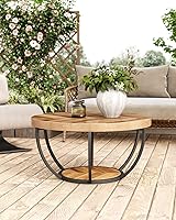 Vista 5 de LITTLE TREE Mesa de Centro Redonda, Mesa de Centro Circular de 32" para Sala de Estar, Mesa Central de Acento de Madera de 2 Niveles