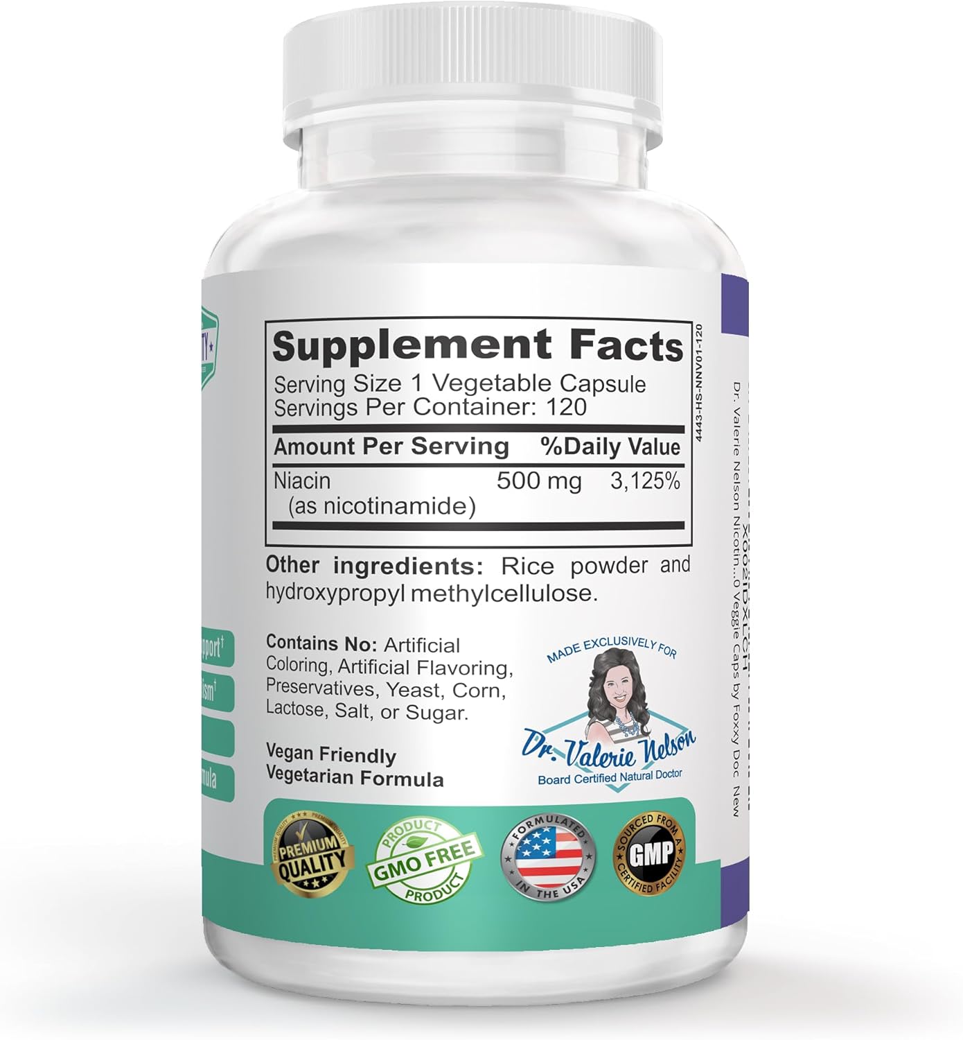 Nicotinamide 500 mg - Vitamin B3 – Energy; Cell & Skin Health. Value Priced - Flush-Free - 120 Veggie Caps by Foxxy Doc - Image 2
