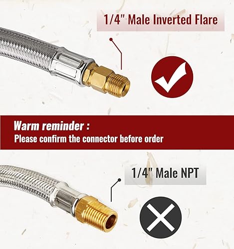 Miniatura 3 de Mangueras de propano RV de 15 pulgadas con calibre, macho invertido de 14 pulgadas, coleta de propano trenzada de acero inoxidable para regulador de