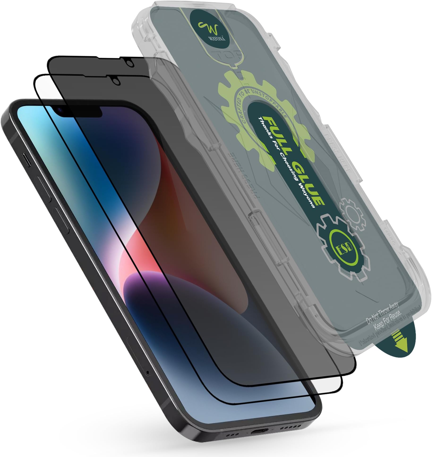 Wayonafor iPhone 14 Plus/iPhone 13 Pro Max Privacy Glass 2 Pack Edge to Edge Tempered Glass Screen Protactor Guard With Reusable Alignment Kit for iPhone 13 ProMax 14 Plus (Privacy + Clear)