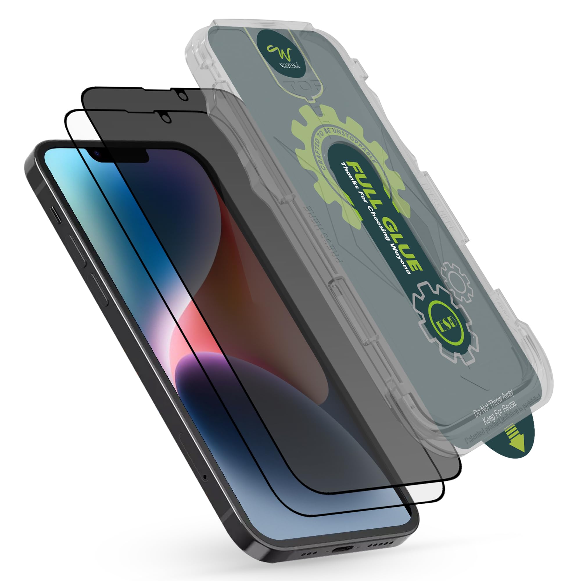 Wayonafor iPhone 14 Plus/iPhone 13 Pro Max Privacy Glass 2 Pack Edge to Edge Tempered Glass Screen Protactor Guard With Reusable Alignment Kit for iPhone 13 ProMax 14 Plus (Privacy + Clear)