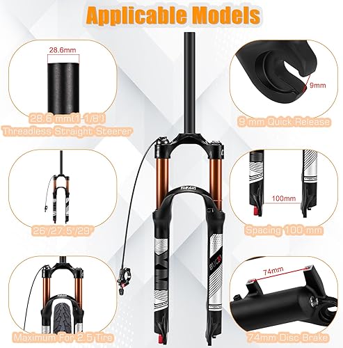 Miniatura 2 de BUCKLOS Horquilla MTB de Suspensión de Aire de 120mm para Viaje, 2627.529, Ajuste de Rebote 1 18 Tubo RectoConico QR 9mm, Bloqueo ManualRemoto XC AM
