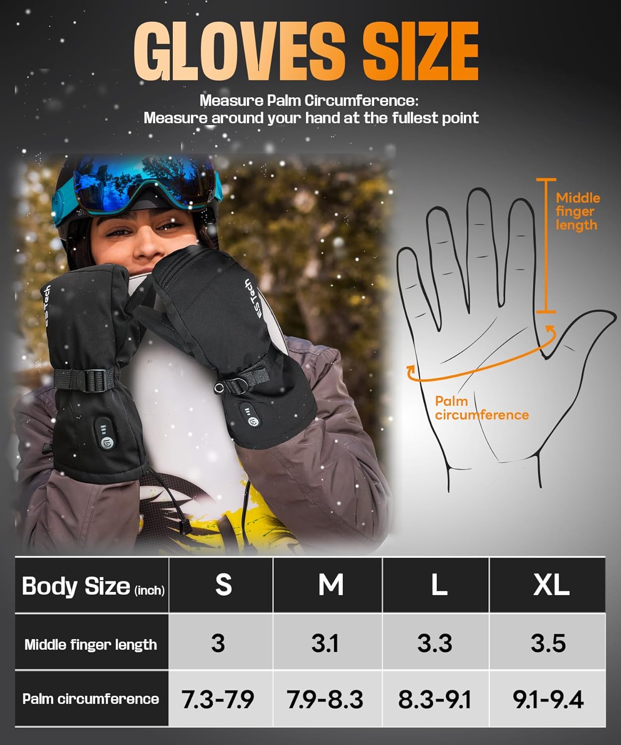 Heated Gloves Mittens for Men Women 7.4V 3000mAh Rechargeable Waterproof Wear-Resistant Battery Heated Ski Gloves - Image 5