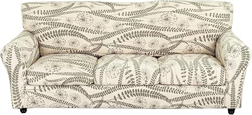 Miniatura 67 de KRFOONN Funda de sofá de 4 piezas con estampado para sofás de 3 cojines, funda elástica con 3 fundas de cojín separadas, protector de muebles Color