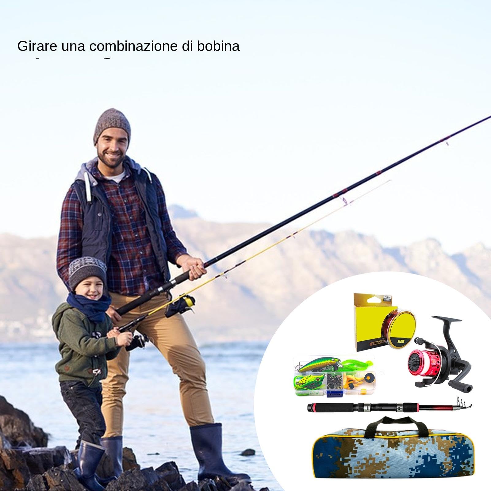 Combo canna da pesca e mulinello, kit canna da pesca - Strumenti da pesca | portatili, canna e mulinello combinati | Attrezzatura da pesca leggera per principianti con , set di canne da pesca t