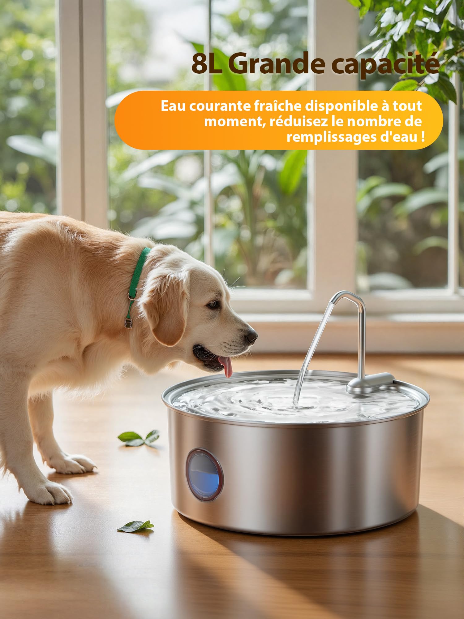 Kittyspout Fontaine à Eau 8L pour Chien, en Acier Inoxydable 304, Pompe silencieuse, fenêtre de Niveau avec LED, idéale pour Grands Chiens et foyers avec Plusieurs Animaux
