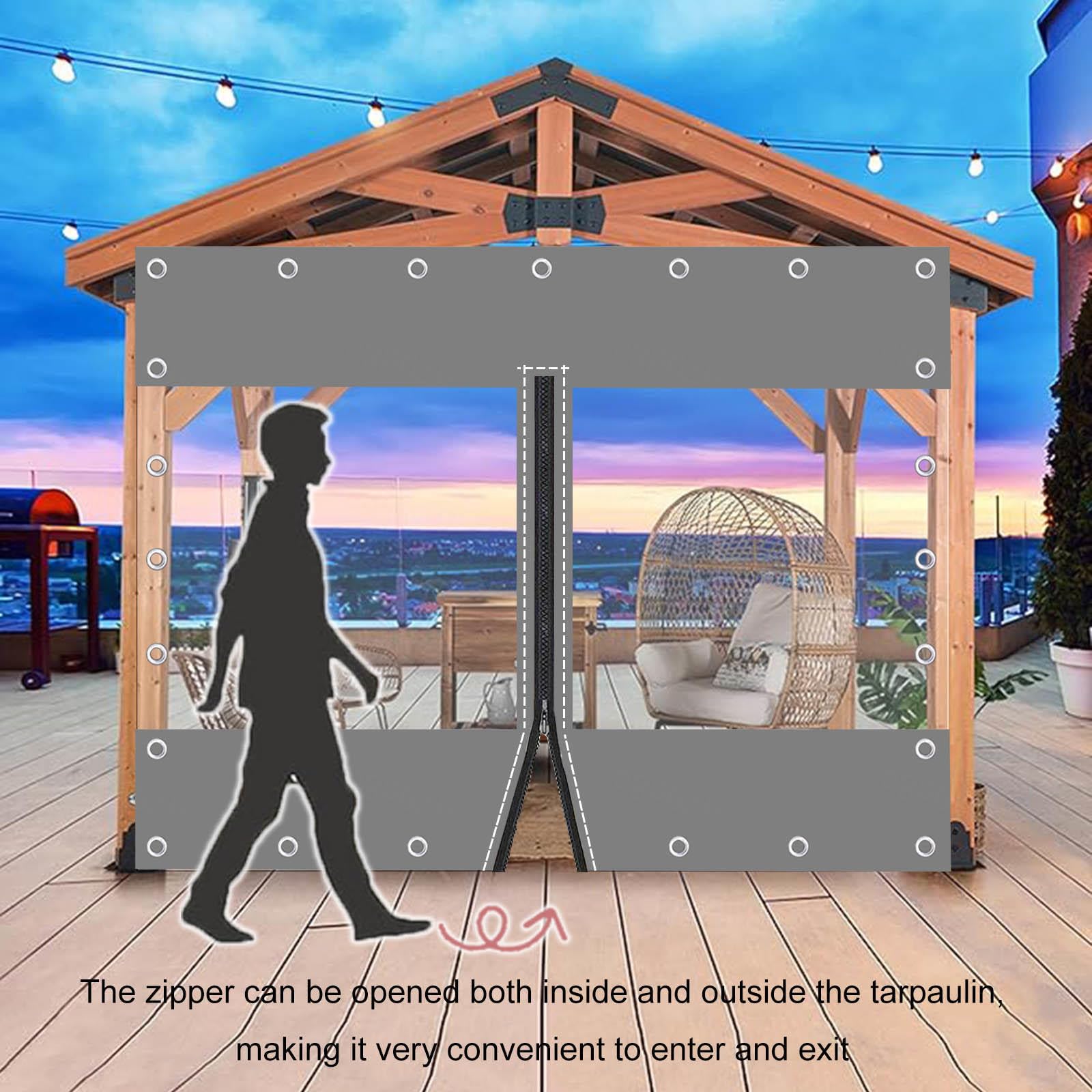 Telone trasparente impermeabile grigio con pannelli laterali in PVC, resistente, copertura impermeabile per patio, giardino, eventi e feste