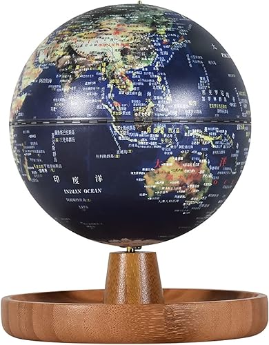 Miniatura 7 de Globo Terráqueo - Globo terráqueo de escritorio de 5 pulgadas con bandeja de joyería de bambú 3 en 1 globo iluminado, caja de música, bandeja de