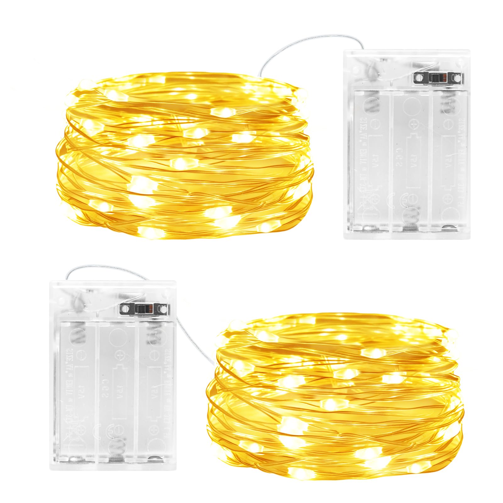 Gcstnn LED Fairy Lights Battery Operated, 3M 30LED 2Pack Mini String Lights IP65 Waterproof Silver Wire Lights for Jars, Christmas, Halloween, Bottles, Bedroom in/Outdoor Decoration(Warm White)