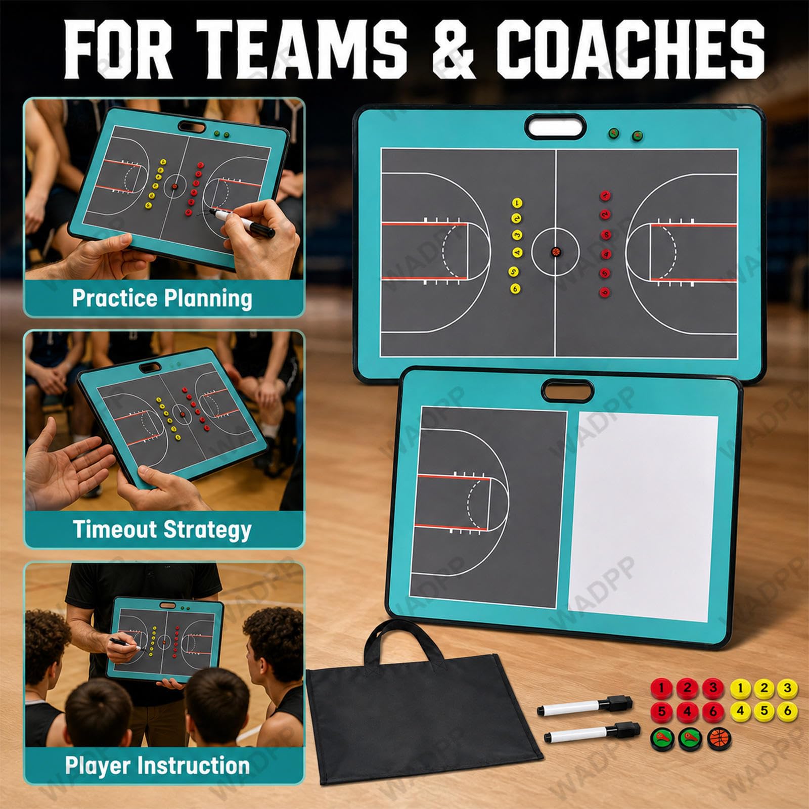 Pizarra Táctica de Baloncesto Magnética Doble Cara Cancha Completa y Media
