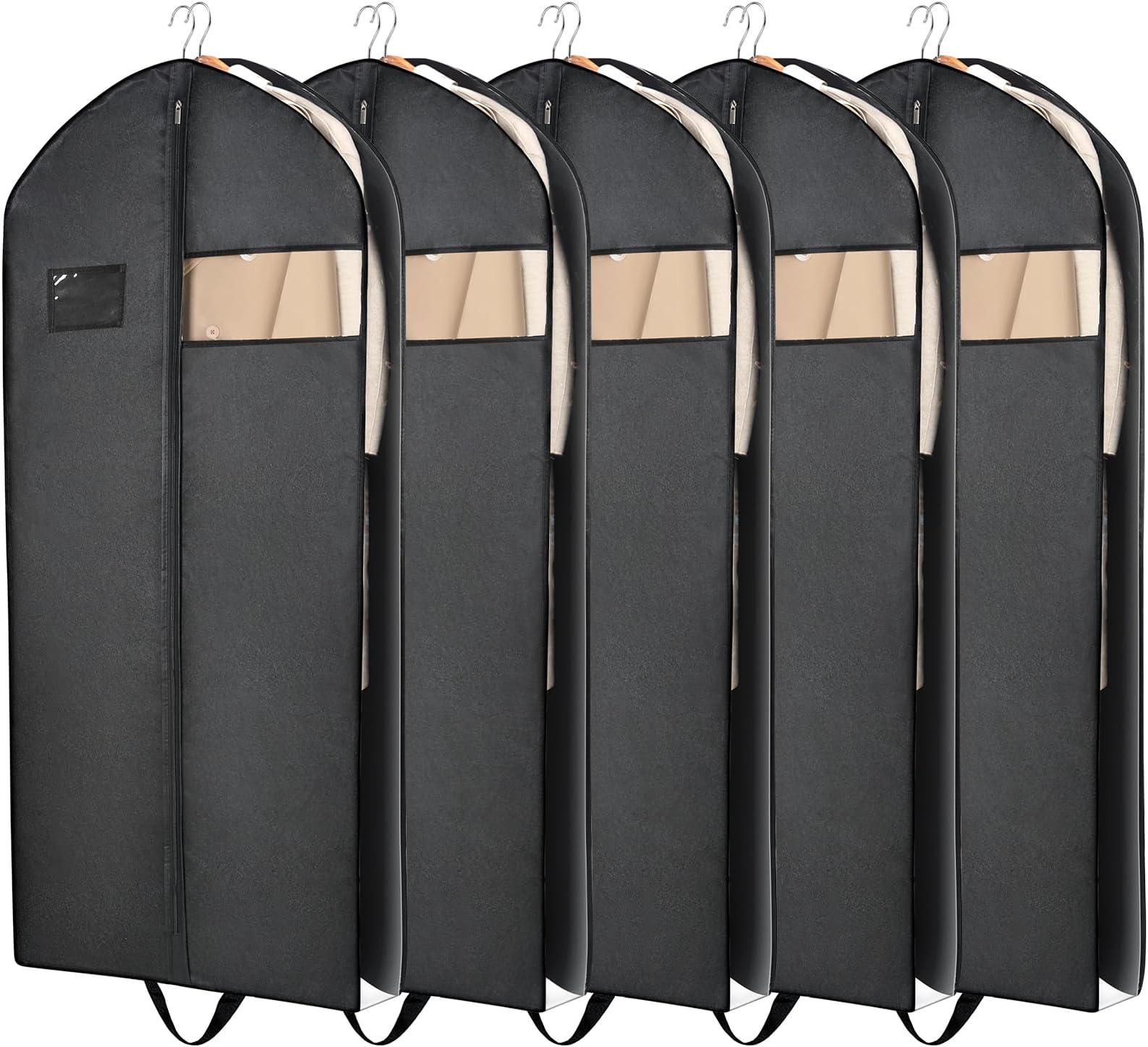 SORON 60" Garment Bags for Travel, 5 Pack Garment Bag for Dresses Long, Visible Design Dress Bags for Hanging Clothes, Storage Wedding Gowns, Dresses, Suits, Coats, Tuxedo, Cosplay Outfits, and More