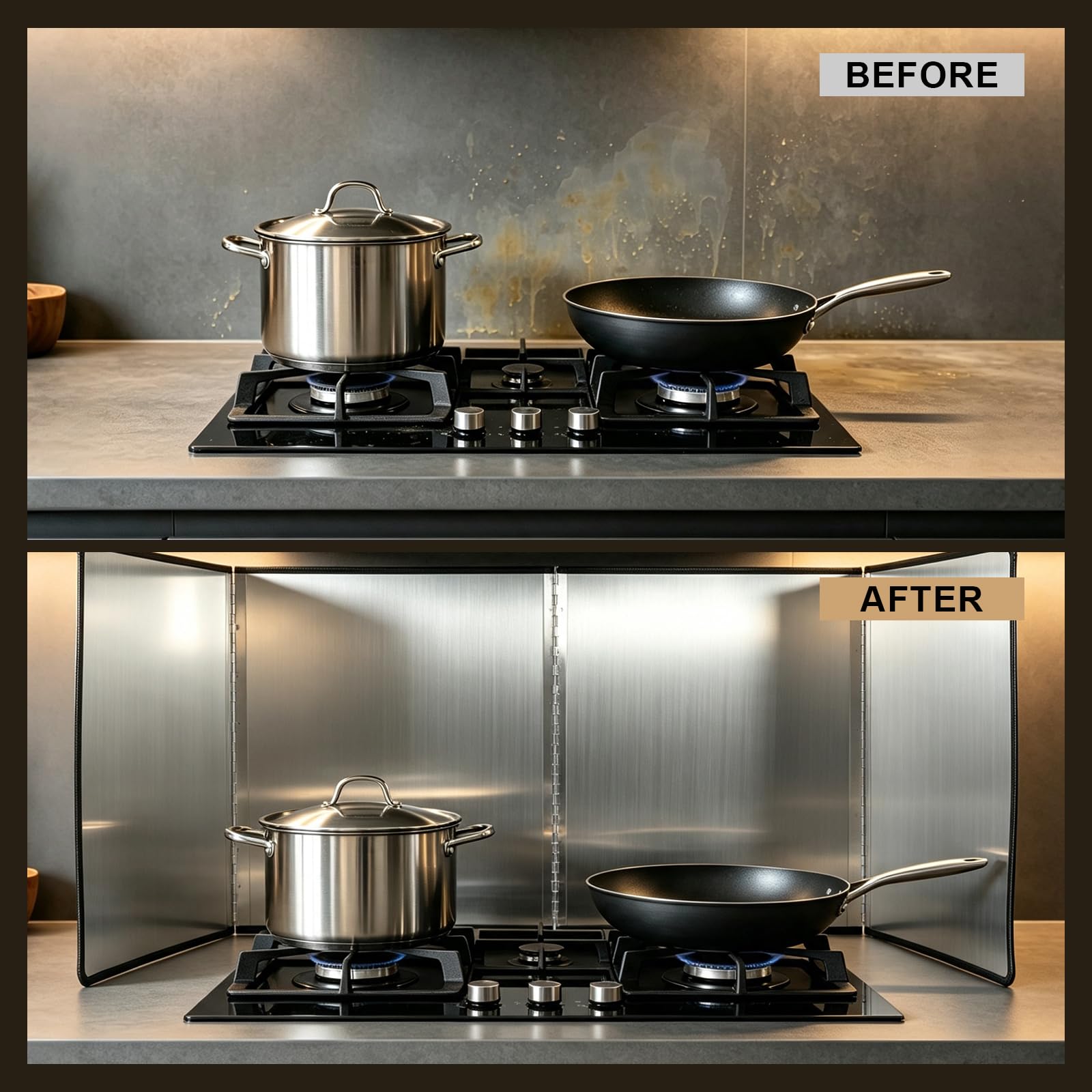 Protector contra Salpicaduras de Cocina, Panel De Protección contra Salpicaduras Plegable De Acero Inoxidable para Cocinas a Gas y Sartén(45 * 80 * 50cm)