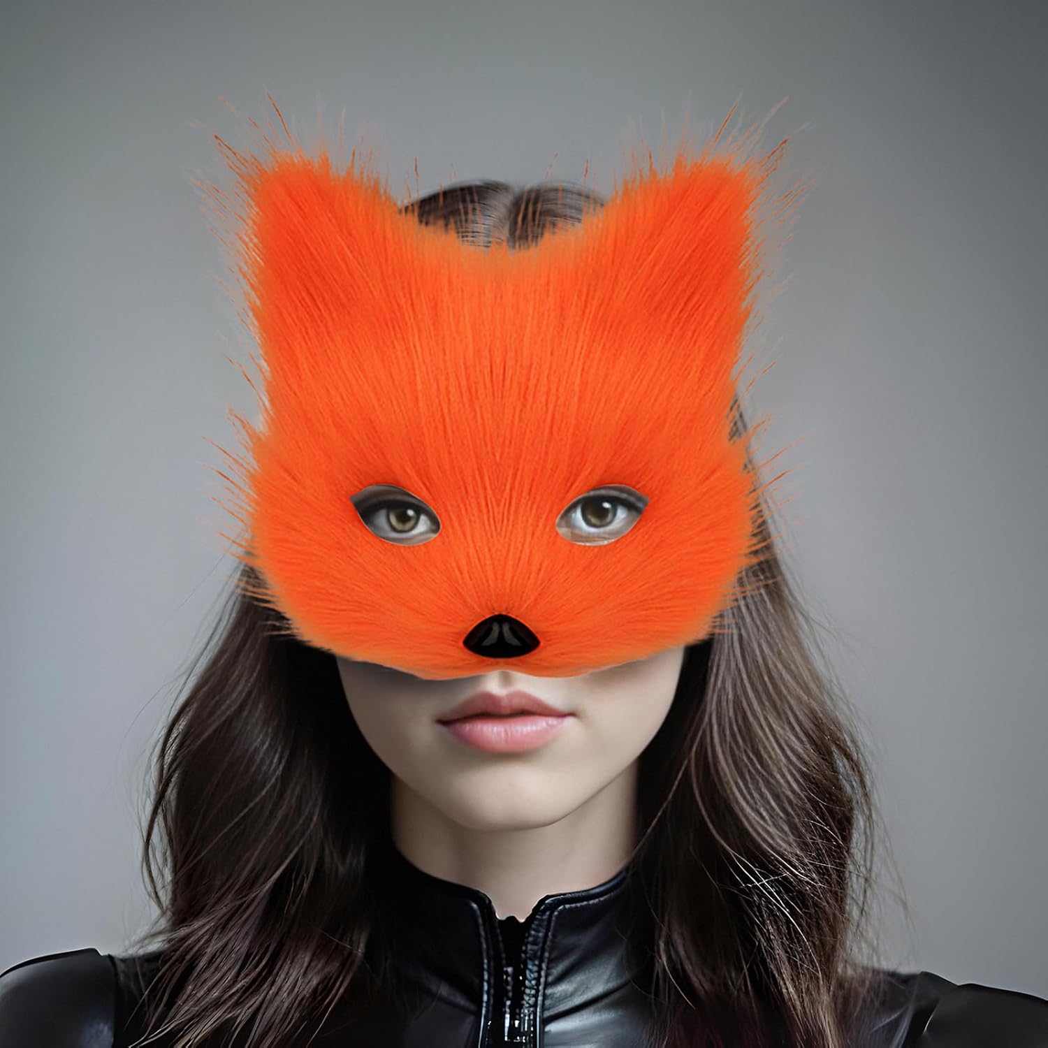 Faux Fur Wolf Fox Tail Mask Furry Paws Gloves Set Cat Woman Mask for Cosplay Halloween Party Costume