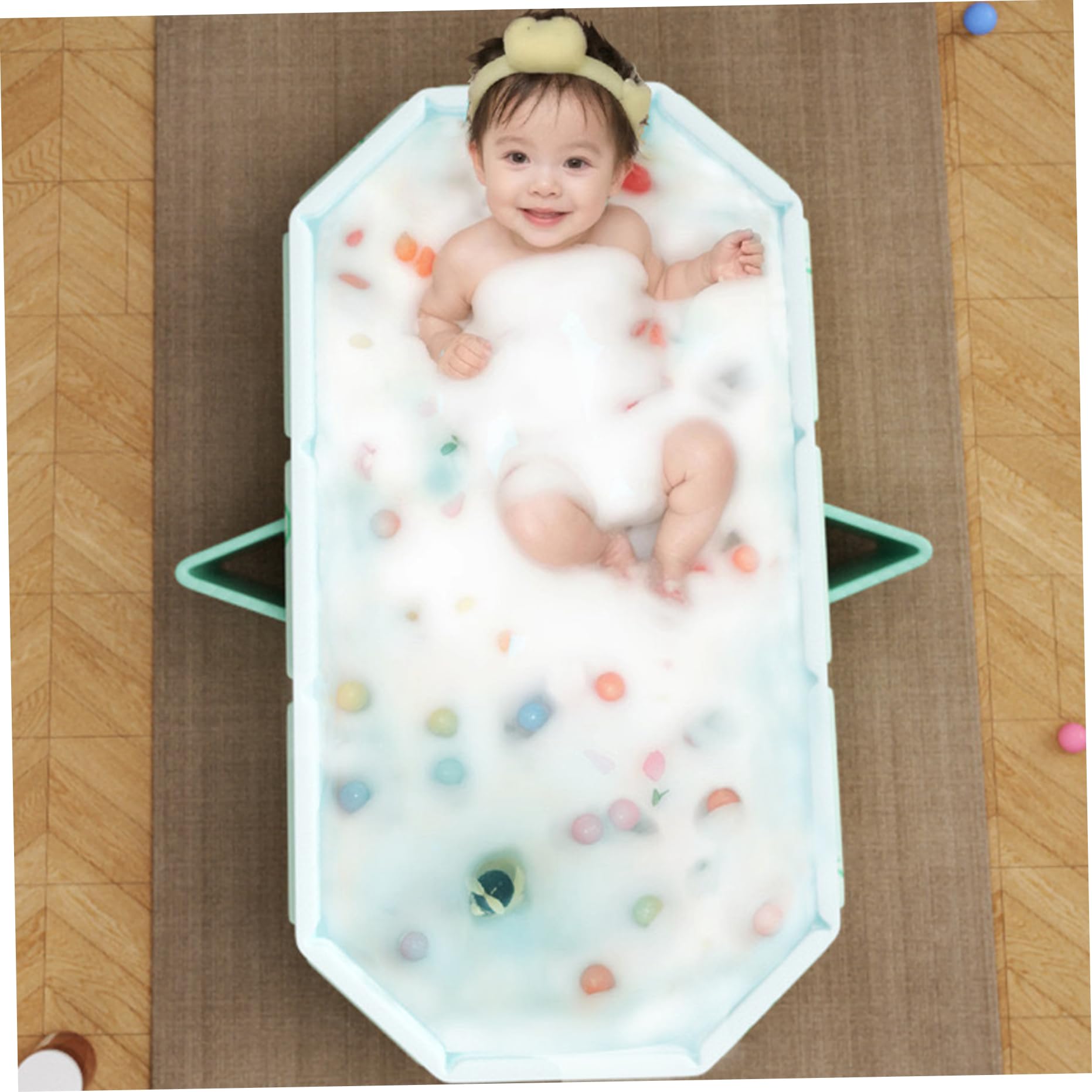 Bañera plegable para bebés 30.7x17.7x11.8 pulgadas de bañera de bebé plegable con doble desagüe y soporte de pies de plástico portátil para niños de 0 a 8 años