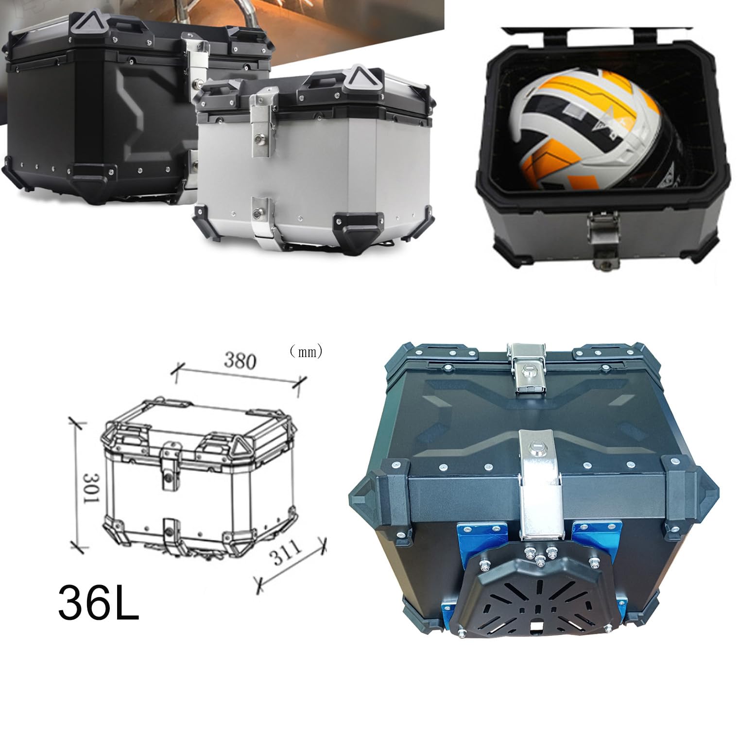 Baul Moto Motocicleta topcase para Cascos, Baúl Moto, Universal baúl de Moto Scooter Maleta, Impermeable,Caja de Motocicleta con Cerradura de Seguridad/Respaldo y Placa de Montaje