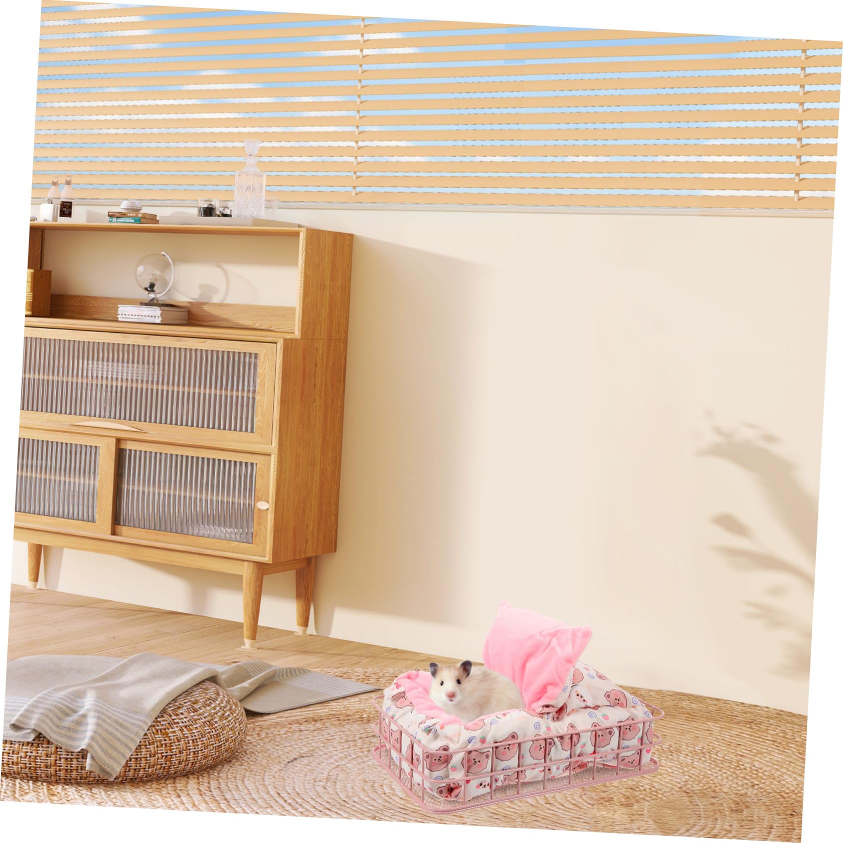 SUPVOX Letto in Ferro per Criceti, Nido Decorativo 2 Pezzi Rosa | Riposo Quotidiano, Struttura in Ferro e Cotone, per Furetto e Roditore, Accessorio per Piccole Gabbie