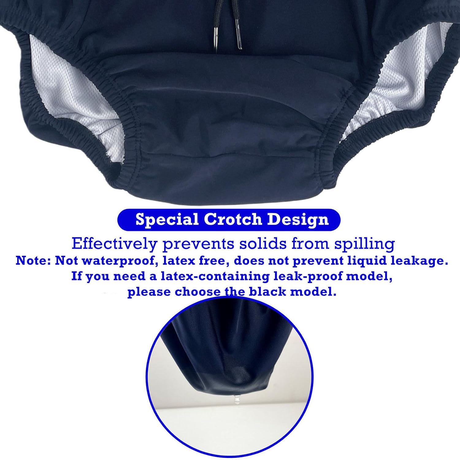 AQX Reusable Adult Swim Diapers Special Needs, Washable Cloth Diapers Leakproof, Swimmers Nappy Trunks Pull Ups for Incontinence Protection Unisex (2XL, Blue)