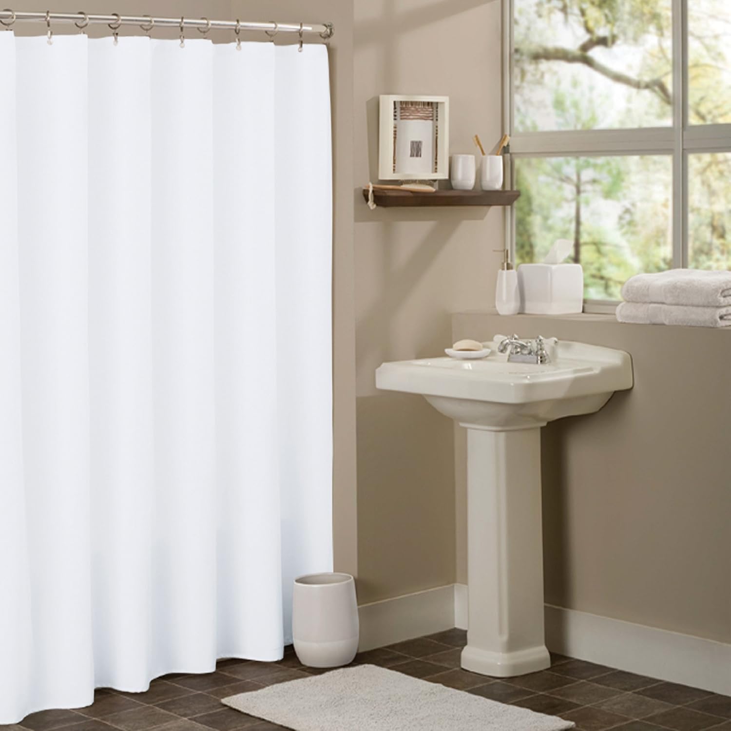 Sweet Home Collection Anti-Mildew Shower Curtain Liner with Chrome Roller Hooks, White