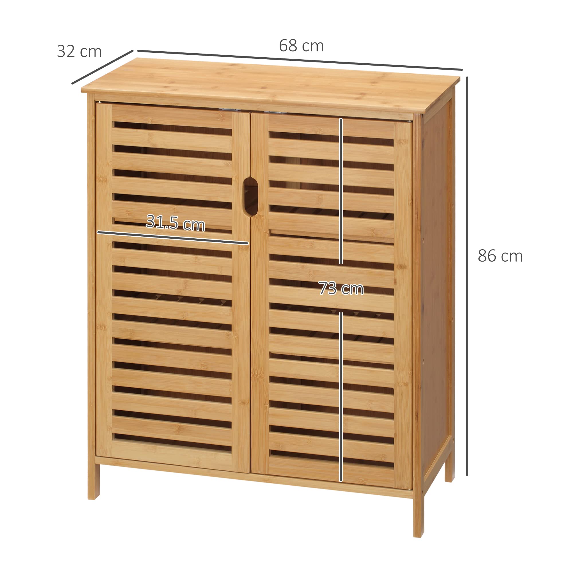 kleankin Mobile Bagno Moderno a 2 Ante, Armadietto da Bagno con 2 Ripiani Ventilati in Bambù, 68x32x86 cm, Color Legno