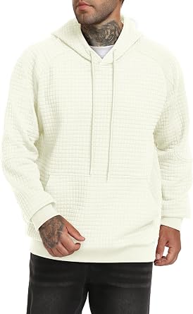 Mens Long Sleeve Hooded Fleece Pullover Waffle Knit Drawstring Sweatshirts Casual hoodies for Men