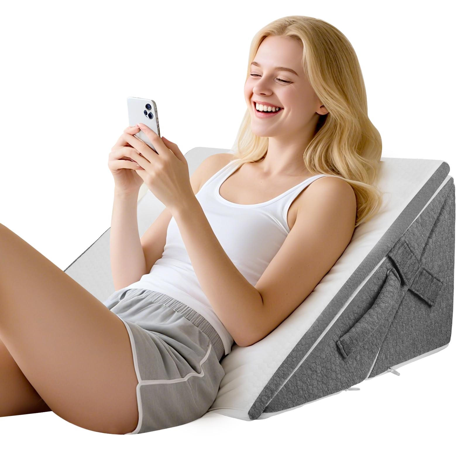 Cuscino a Cuneo per Letto 3pcs, Cuscino Antireflusso Adulti, Cuscino Triangolare Regolabile, Cuscinos di Reflusso Ergonomico per Apnea Notturna, Reflusso Acido, Elevazione Delle Gambe