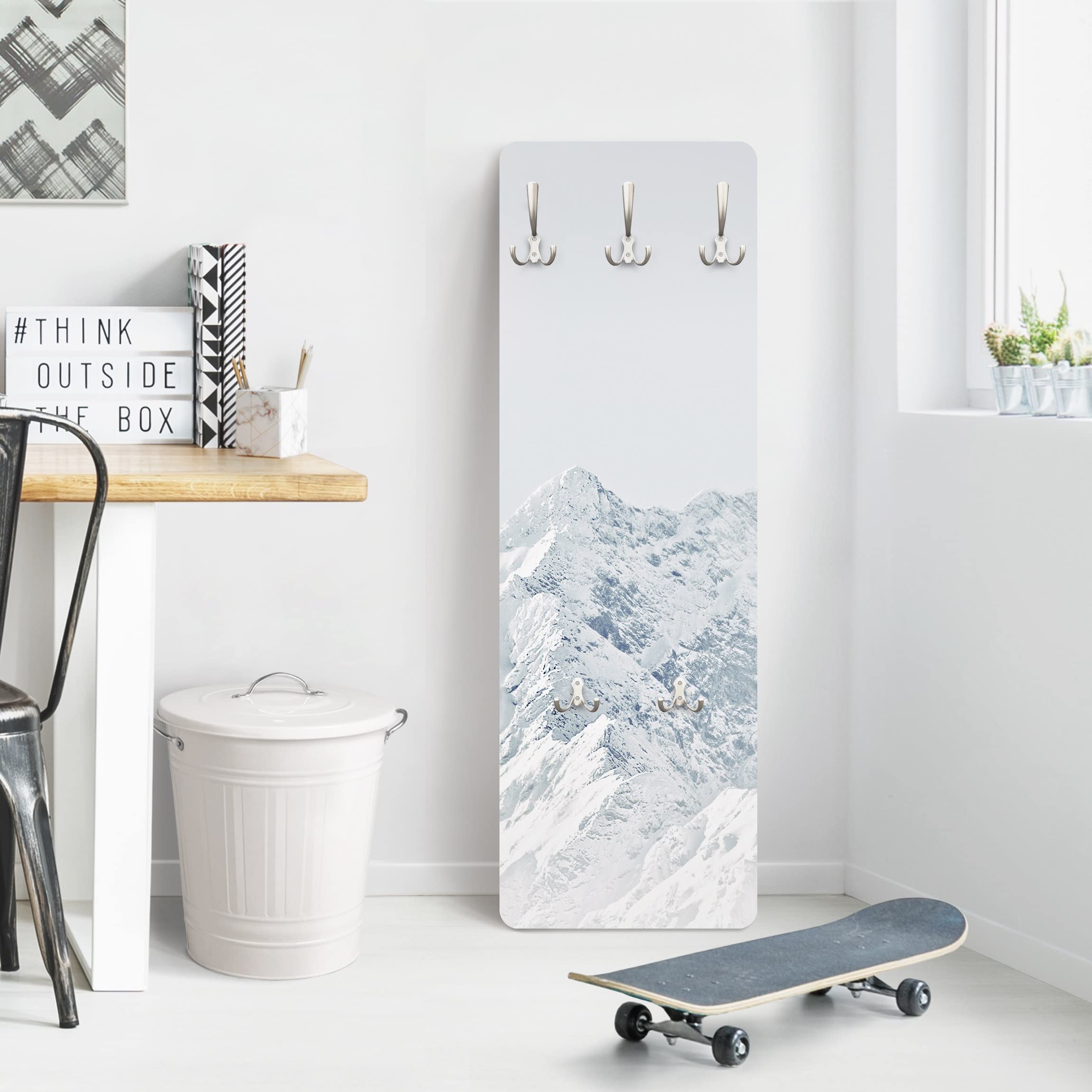 Wandgarderobe inkl. 5 Haken Natur Landschaft platzsparendes Design - Made in Germany - Berg Modern Flurgarderobe weiss schmal Garderobenpaneel 3035
