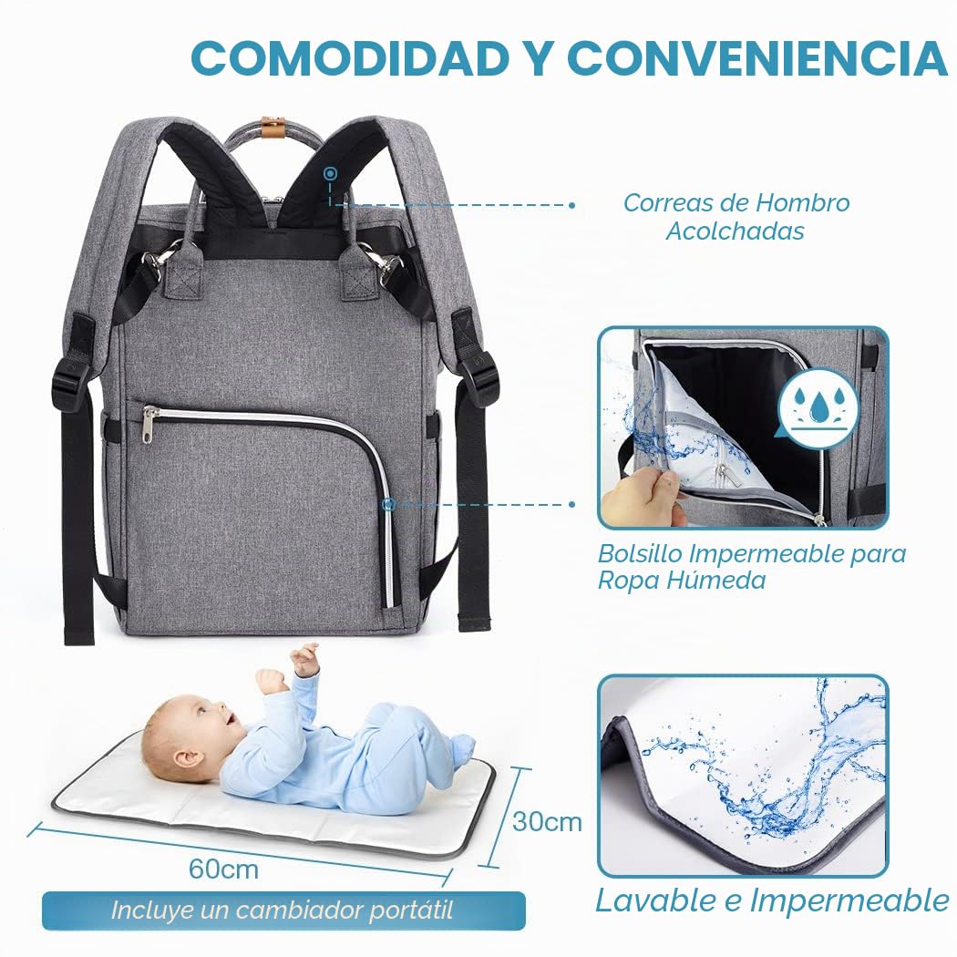 Lekebaby Mochila para cambiador de bebé con colchón de borde, impermeable, diseño de flecha, color gris
