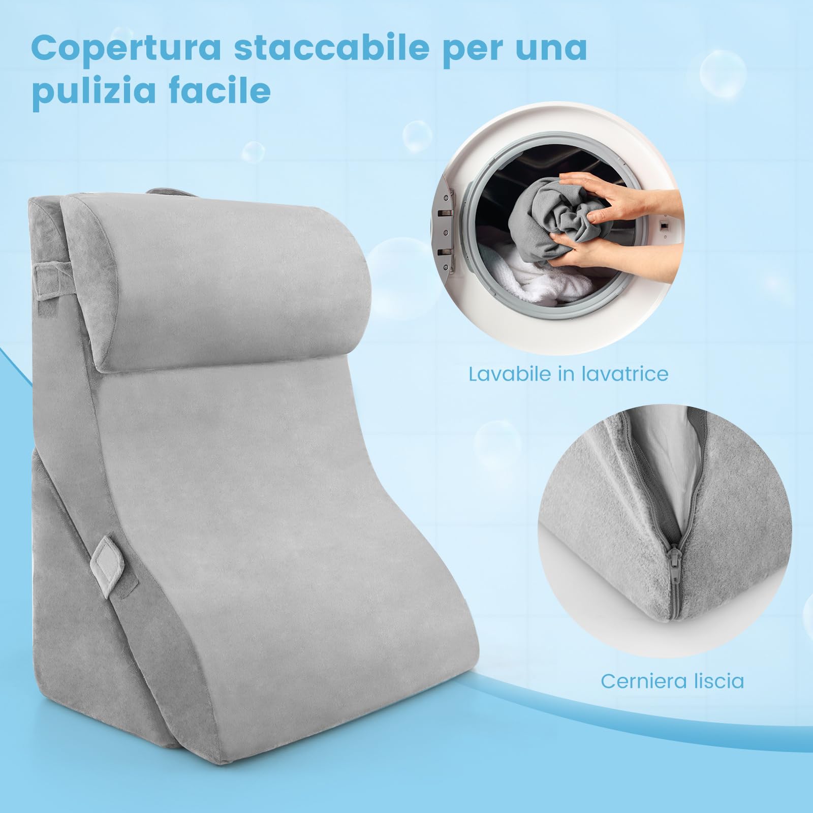 COSTWAY Set di 3 Cuscini a Cuneo per Letto con Copertura Lavabile