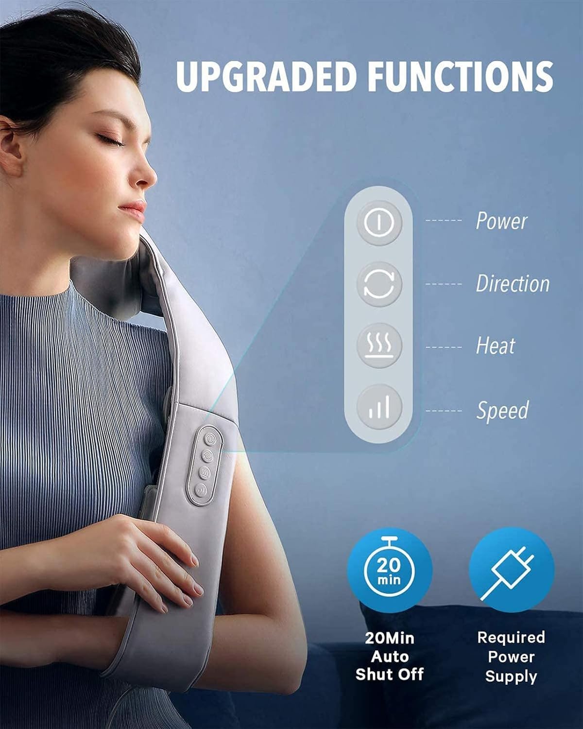 Back Massager with Adjustable Heat and Straps, Shiatsu Neck Massagers for Neck and Back, Shoulder, Foot and Legs ( with Free Handbag ), Gray
